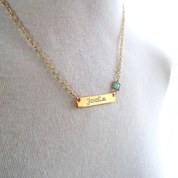 Bridesmaid Name bar necklace, Silver bar pendant, personalized custom Jewelry, custom engraved necklace with Birthstone, Gold Name pendant