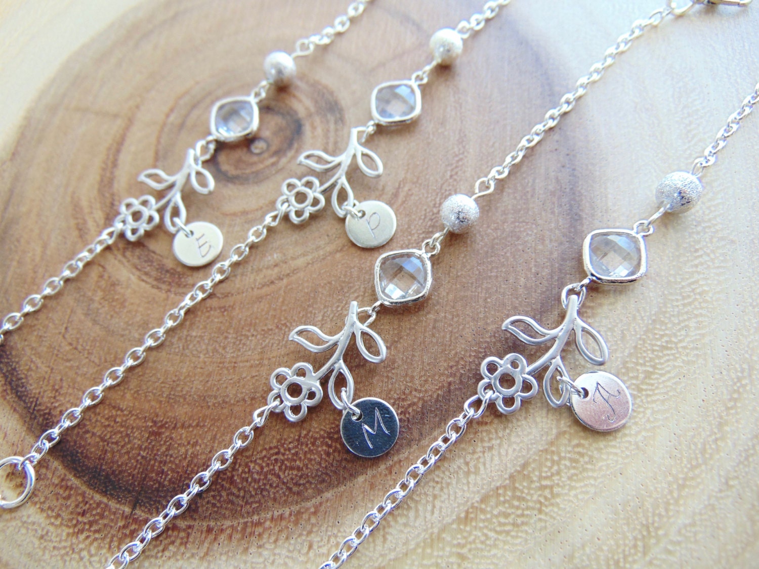 Personalized Bridesmaid bracelet w/ Initial and birthstone, Custom crystal bracelet, Flower girl gift bracelet and initial Charm