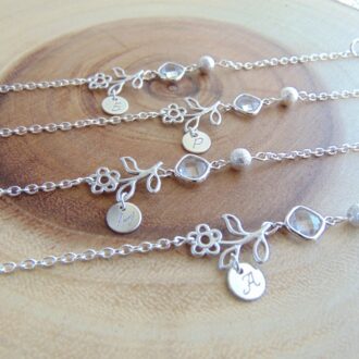 Personalized Bridesmaid bracelet w/ Initial and birthstone, Custom crystal bracelet, Flower girl gift bracelet and initial Charm