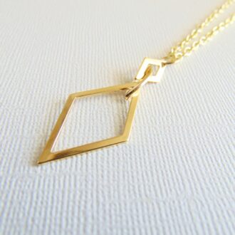 Diamond shape necklace, Rhombus pendant necklace, 16K gold or silver long layered necklace, Modern Geometric jewelry