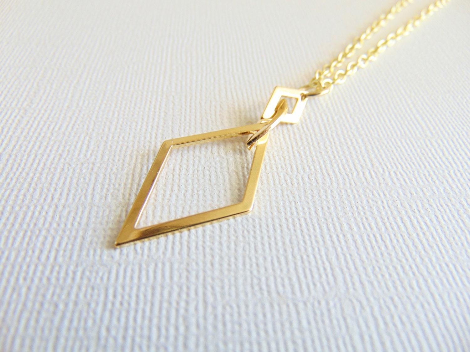 Diamond shape necklace, Rhombus pendant necklace, 16K gold or silver long layered necklace, Modern Geometric jewelry