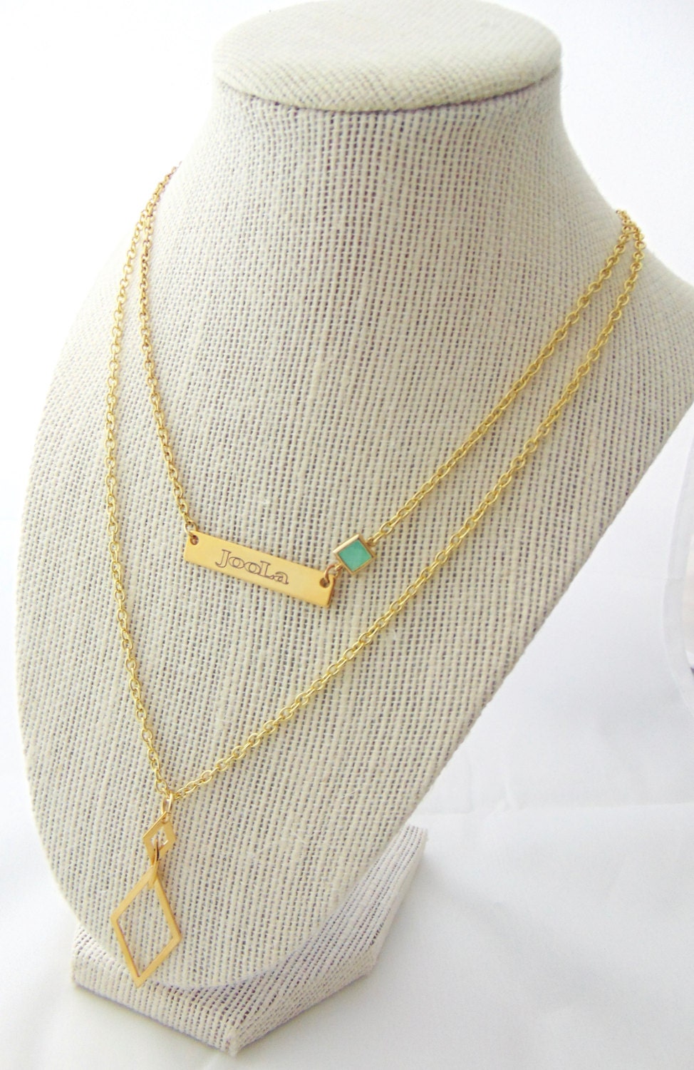 Diamond shape necklace, Rhombus pendant necklace, 16K gold or silver long layered necklace, Modern Geometric jewelry