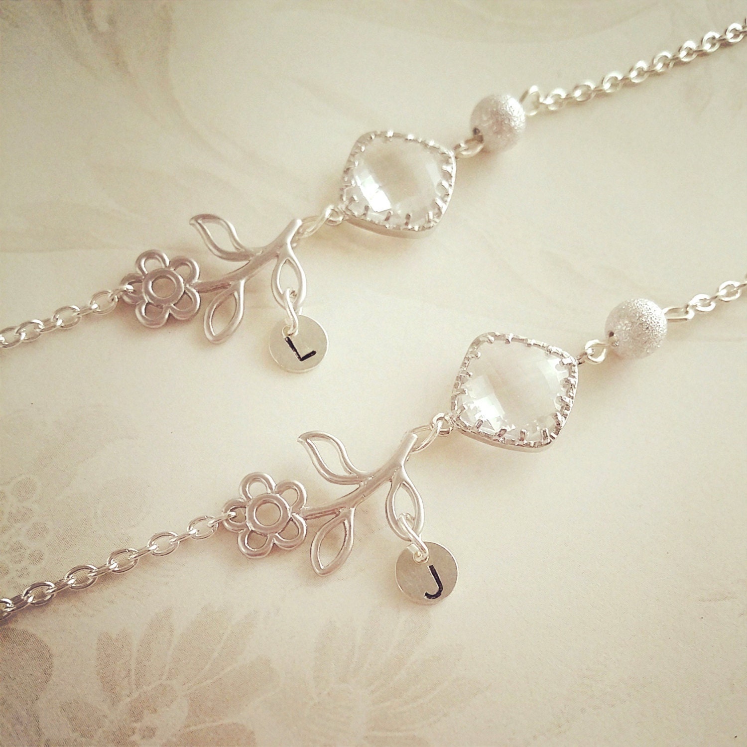 Personalized Bridesmaid bracelet w/ Initial and birthstone, Custom crystal bracelet, Flower girl gift bracelet and initial Charm