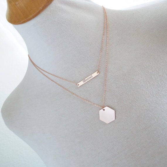 Rose Gold Bar Necklace, engraved Nameplate, custom message pendant, Horizontal bar, Bridesmaid Gift, Personalized jewelry and Gift