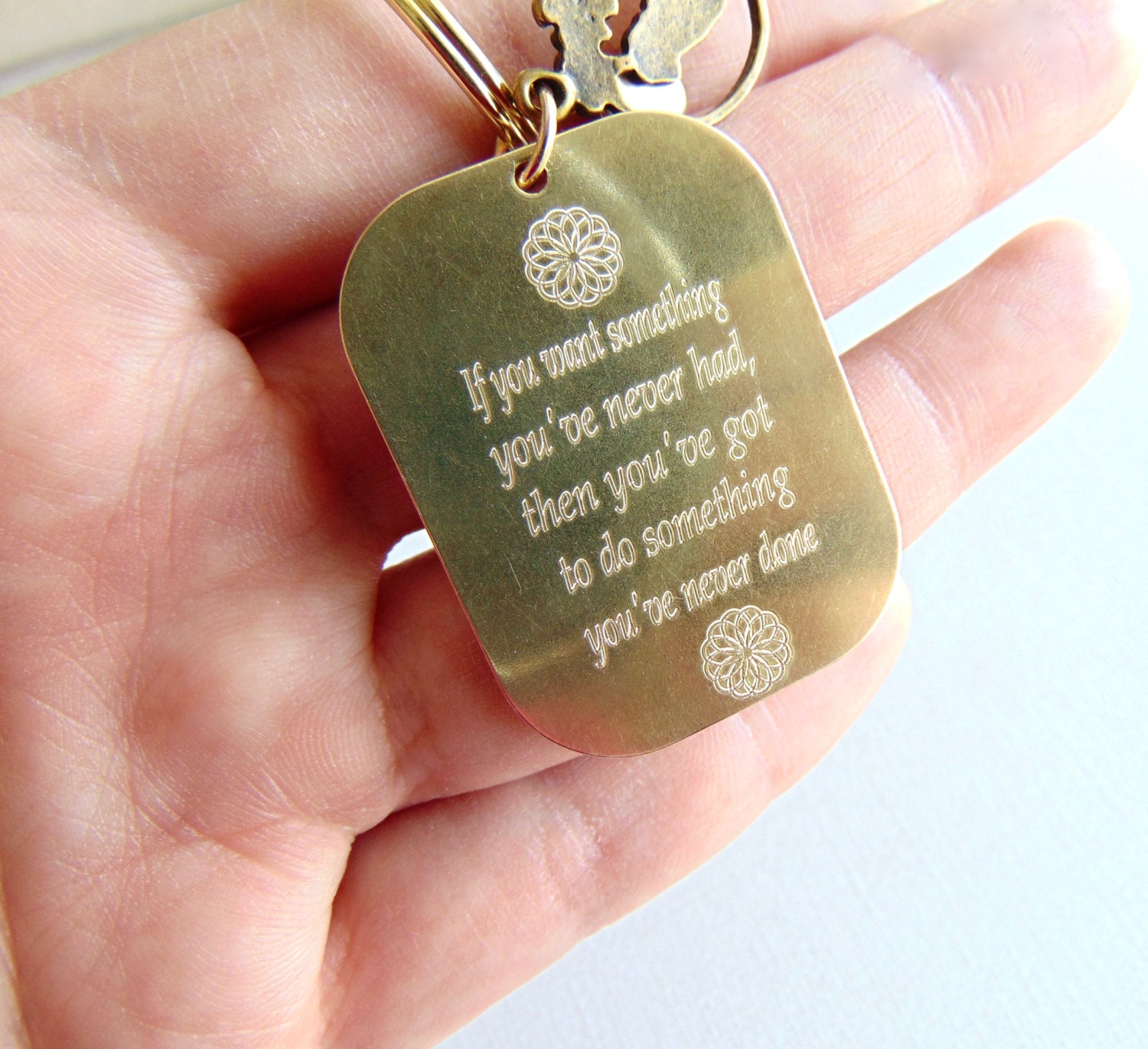 Custom personalized keychain, hand stamped unique key ring, message key charm, Mini mantra key chain, inspirational quote key holder plate