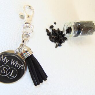 Personalized logo on a keychain, engraved Black, silver key chain, Custom message keychain, inspirational quote disc and black tassel holder