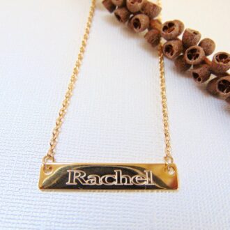 Gold Bar Necklace, Personalized Bridesmaid necklace, engraved Nameplate, custom name pendant, Horizontal stamped necklace, Gift for her.