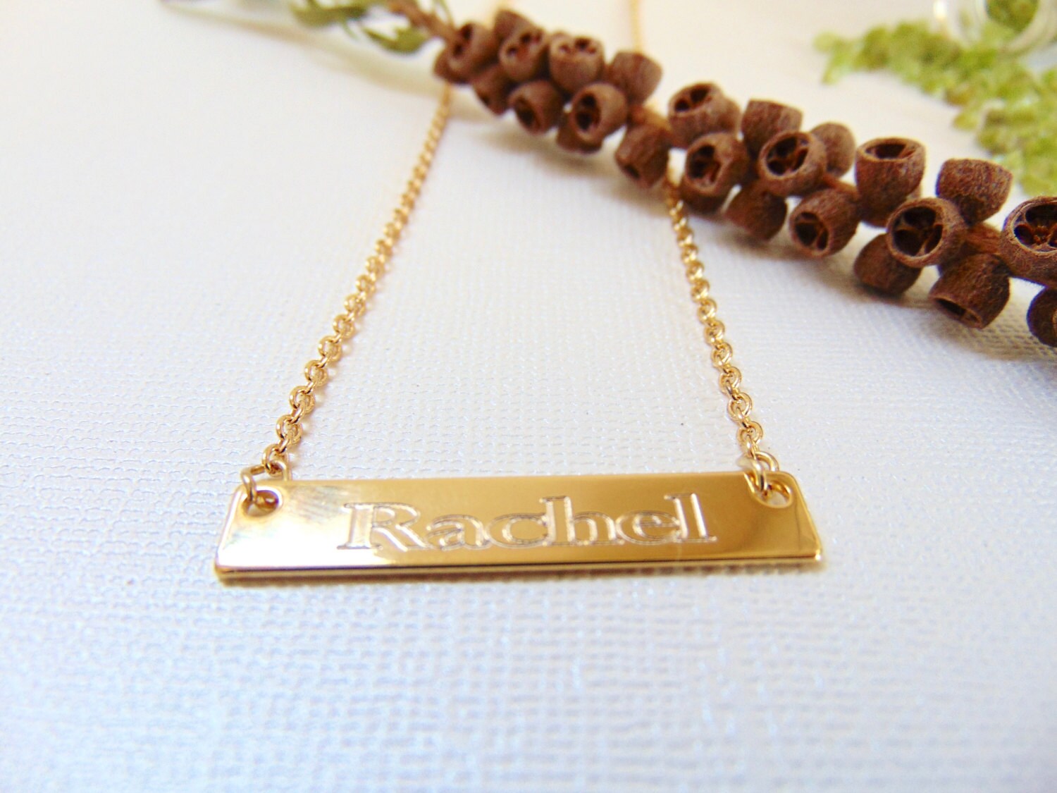 Gold Bar Necklace, Personalized Bridesmaid necklace, engraved Nameplate, custom name pendant, Horizontal stamped necklace, Gift for her.