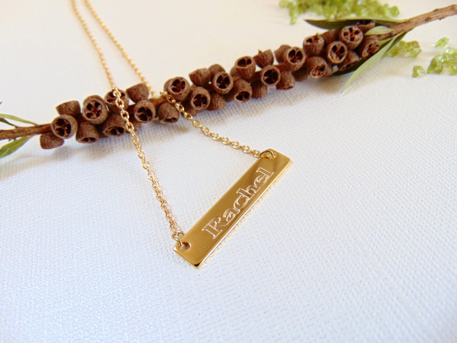 Gold Bar Necklace, Personalized Bridesmaid necklace, engraved Nameplate, custom name pendant, Horizontal stamped necklace, Gift for her.