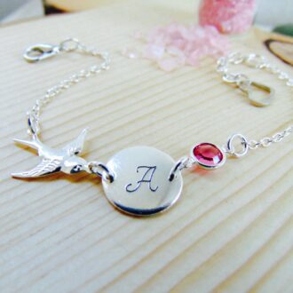 Custom Birthstone Bracelet ,Personalized name initial bracelet, Customized Bracelet, Sparrow Bird Jewelry, Bridesmaid gift, birthday gift.