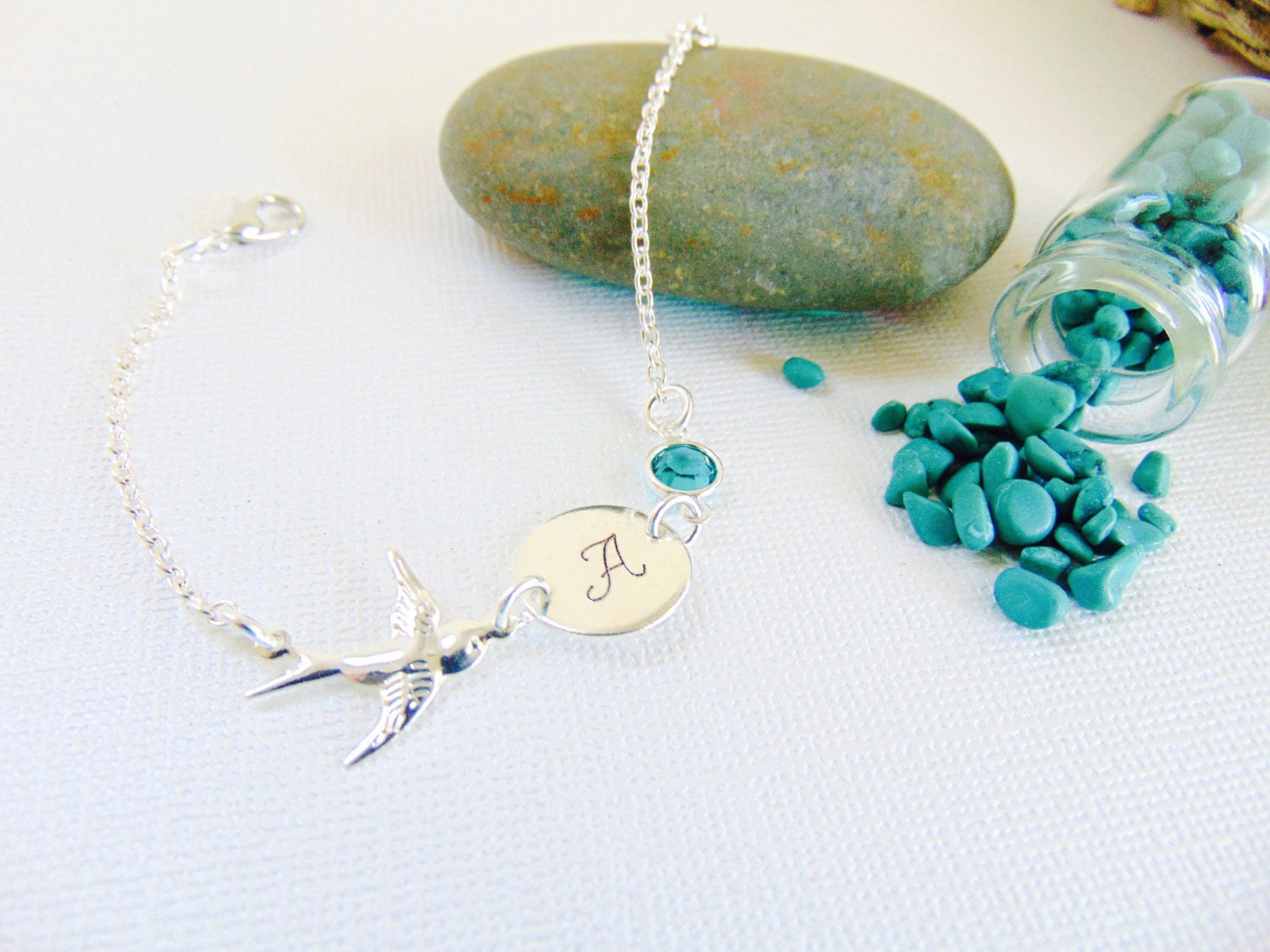 December Birthstone Bracelet ,Personalized Jewelry, customized initial bracelet, December birthday gift, Turquoise birthstone jewelry gift.