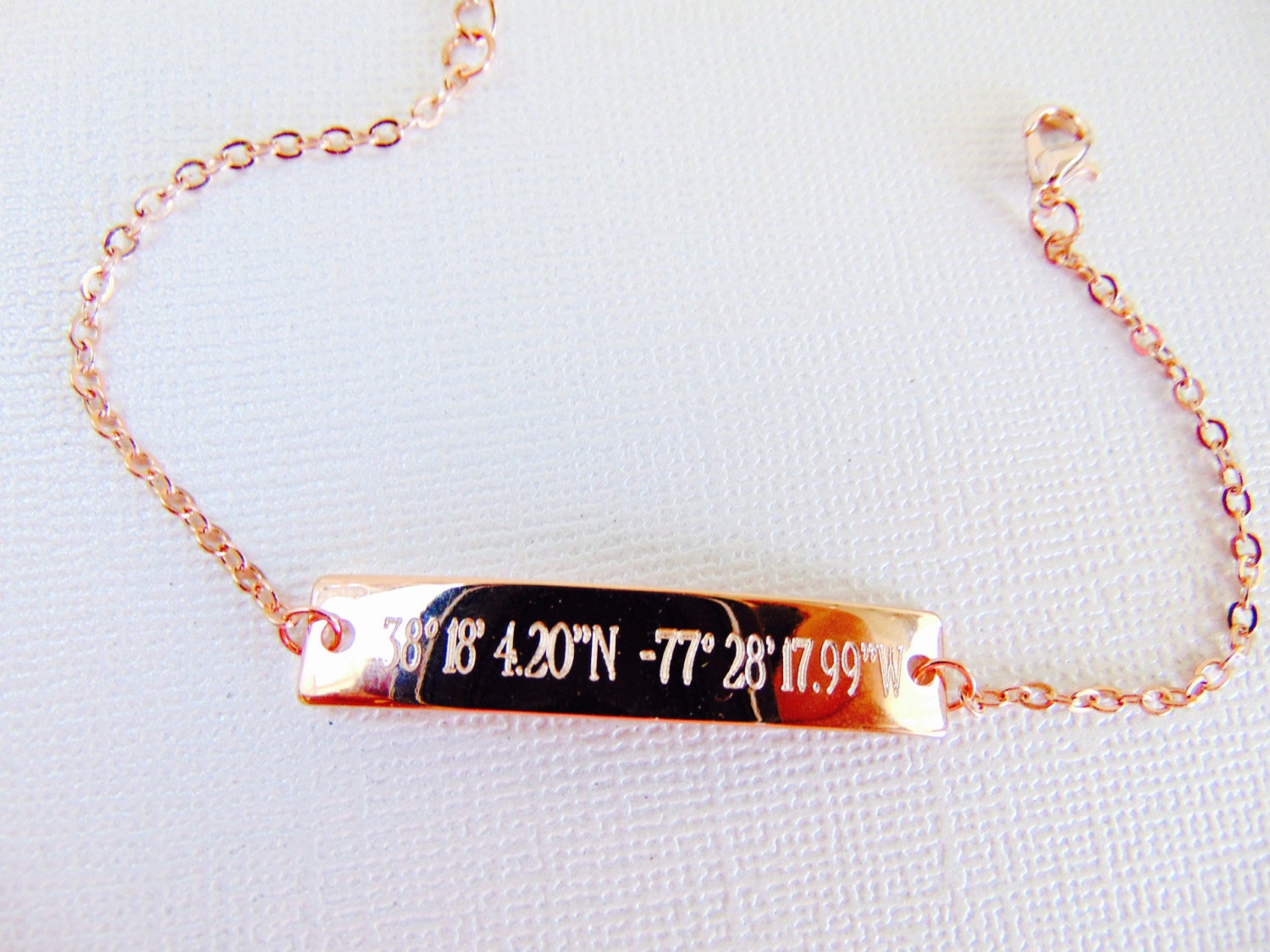 Coordinates Bar Bracelet, customized location bracelet, GPS Bracelet, Engraved Latitude Longitude Bracelet in 16K gold, rose gold or silver.