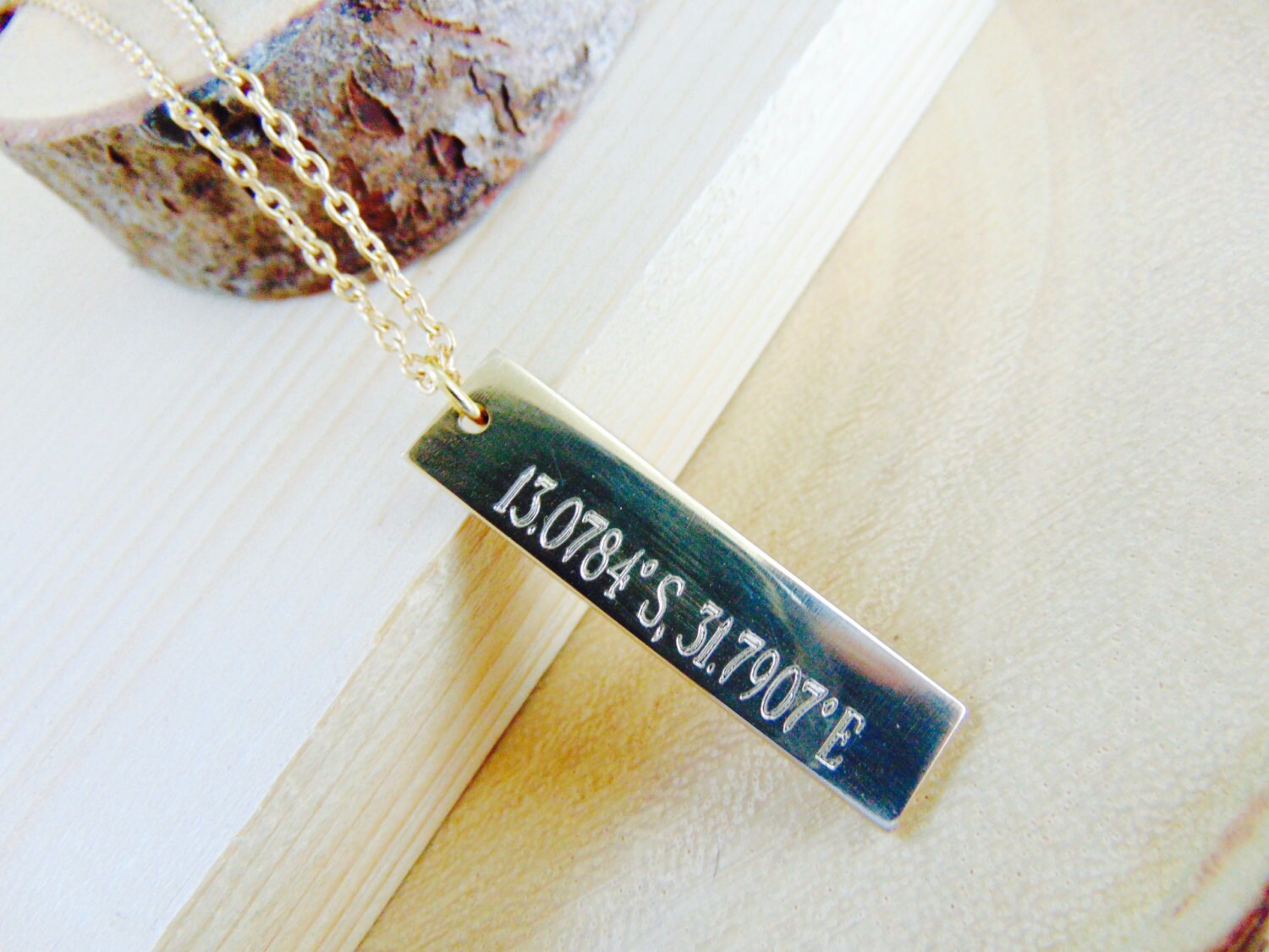 Vertical gold bar necklace, custom coordinates necklace, Location necklace, Personalized bridesmaid gift, GPS/longitude/latitude jewelry