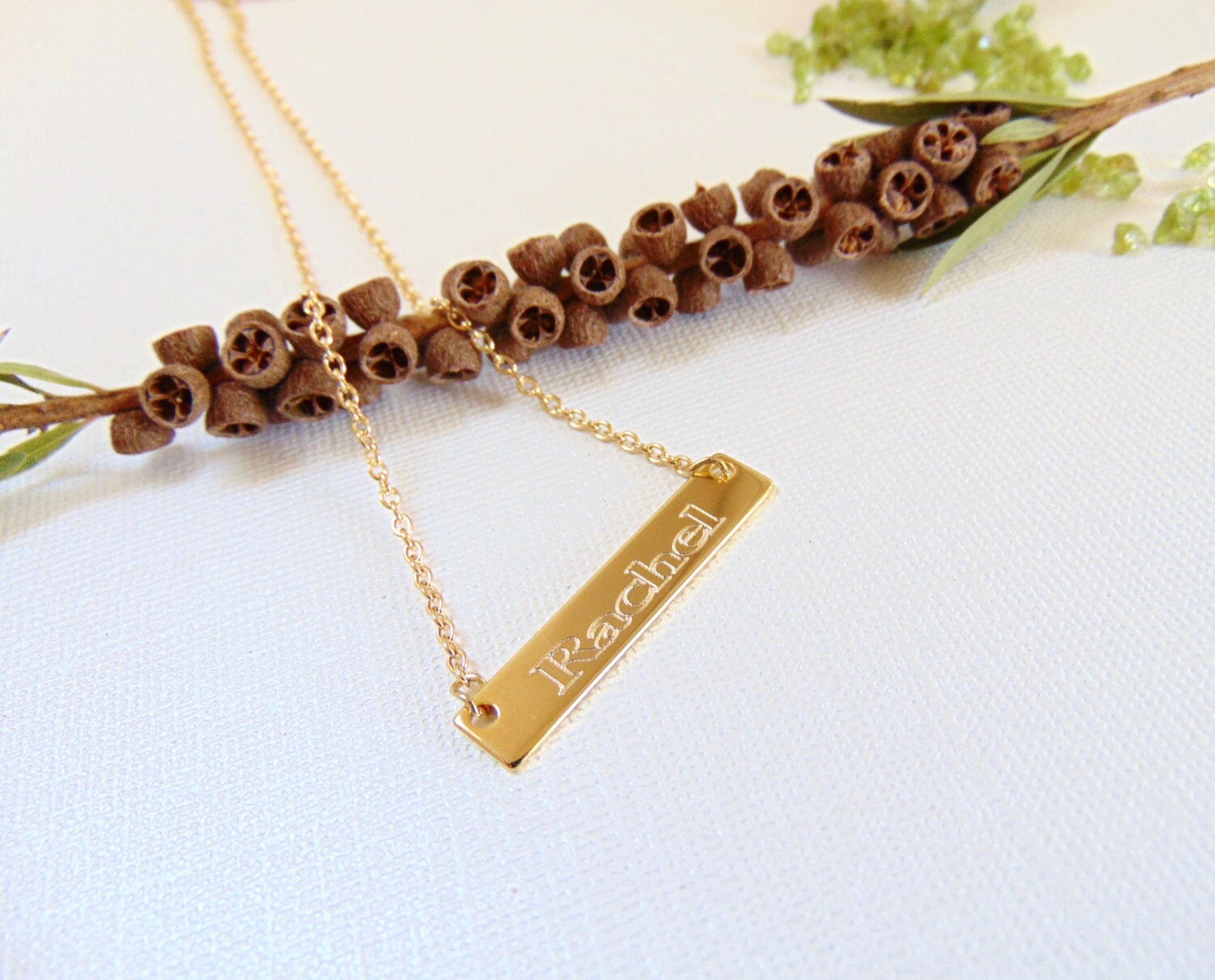 Gold Bar Necklace, Personalized Bridesmaid necklace, engraved Nameplate, custom name pendant, Horizontal stamped necklace, Gift for her.