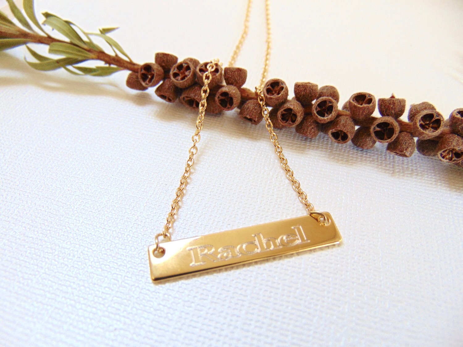 Gold Bar Necklace, Personalized Bridesmaid necklace, engraved Nameplate, custom name pendant, Horizontal stamped necklace, Gift for her.