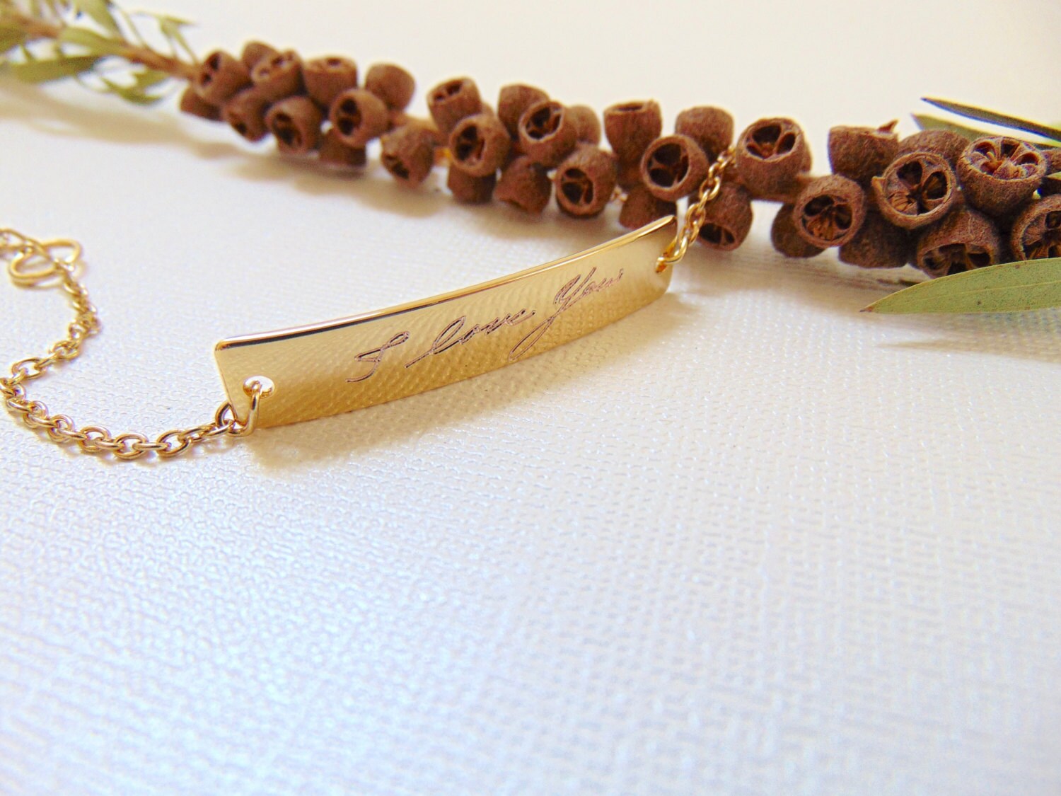 Actual Handwriting bracelet, Personalized handwritten bar bracelet, 16K gold engraved bracelet Custom hand writing jewelry Love gift For her