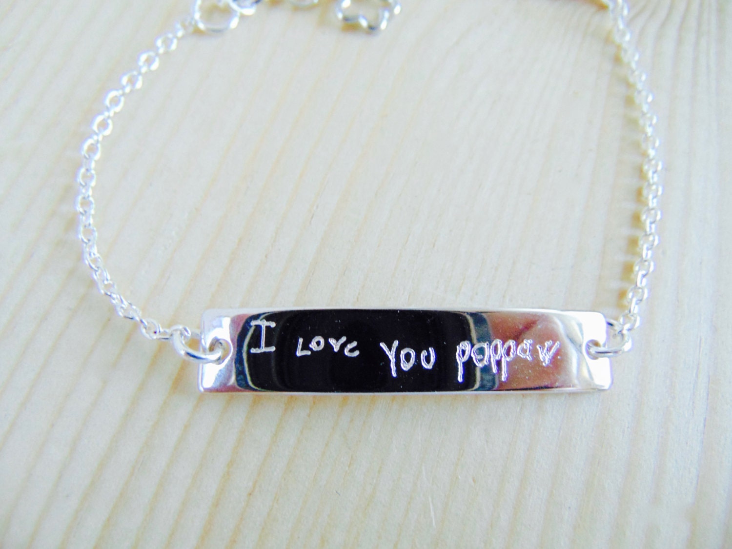 Customized Handwriting bracelet, signature bracelet, Personalized handwritten bar bracelet, engraved jewelry, Silver hand writing bracelet