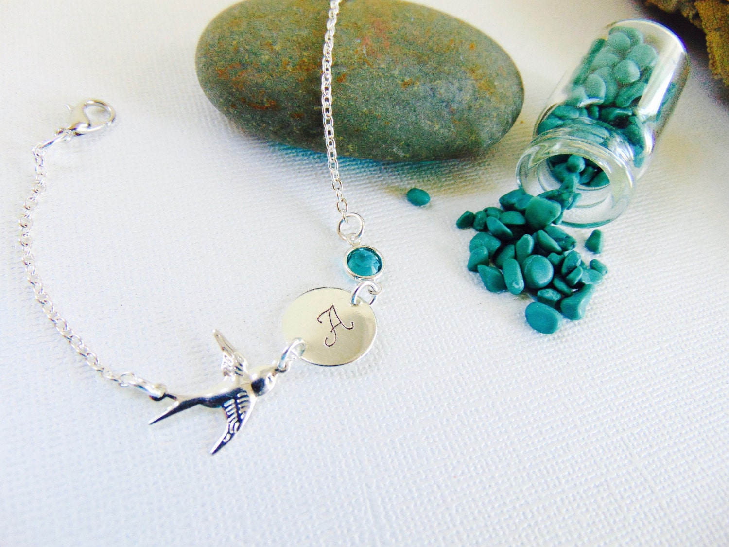 December Birthstone Bracelet ,Personalized Jewelry, customized initial bracelet, December birthday gift, Turquoise birthstone jewelry gift.