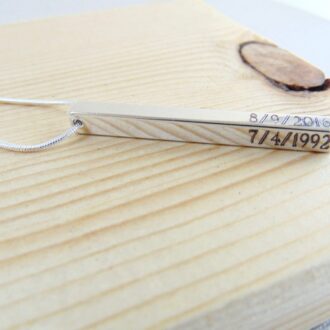 Date necklace, 4 sided Vertical bar necklace, personalized long silver bar pendant, Customized Roman numeral necklace, GPS Engraved Jewelry
