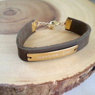 Mothers day gift, Leather cuff bracelet, engraved name plate bracelet, personalized jewelry, Gold/Rose gold/ silver bar bracelet, kids names