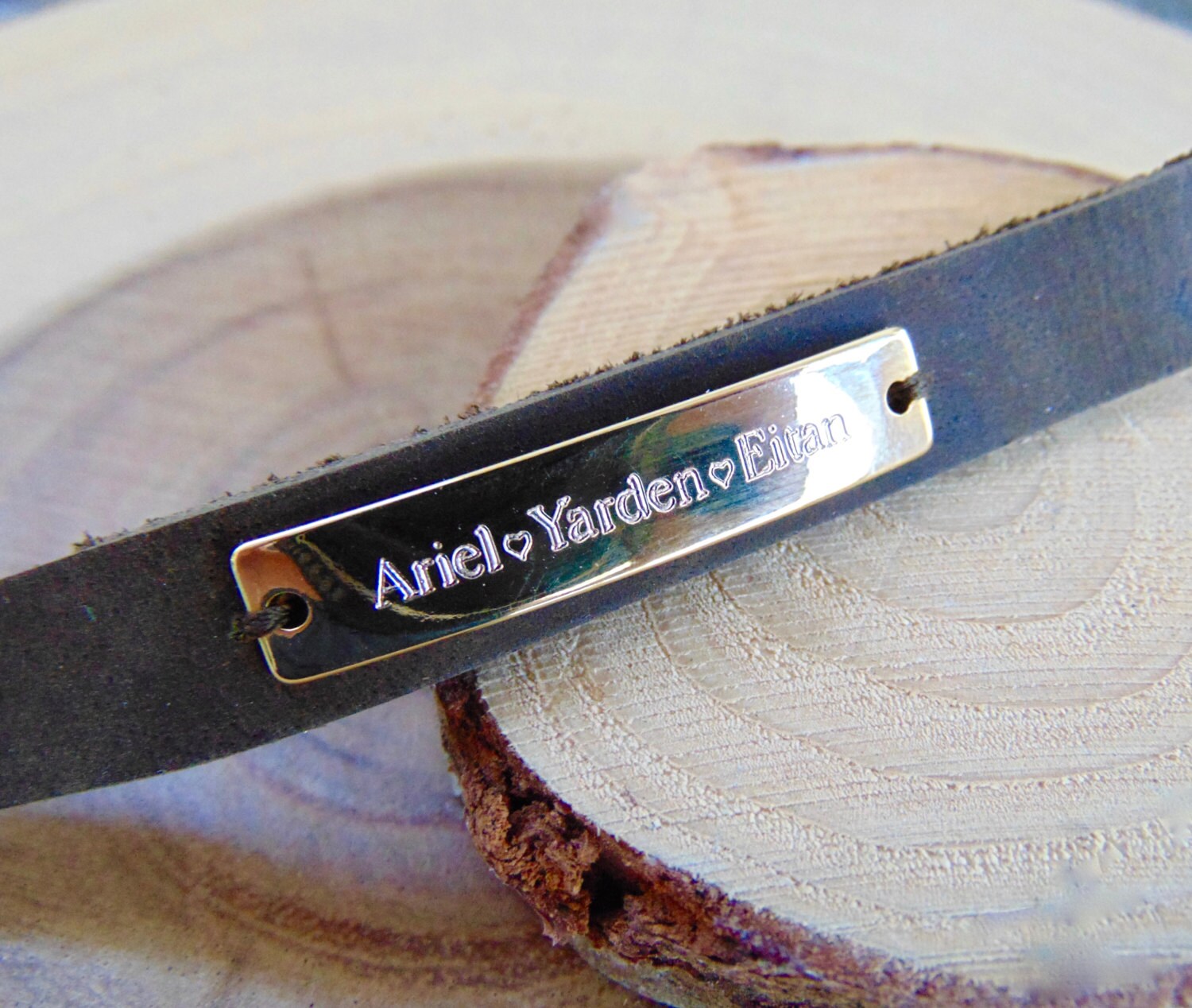 Mothers day gift, Leather cuff bracelet, engraved name plate bracelet, personalized jewelry, Gold/Rose gold/ silver bar bracelet, kids names