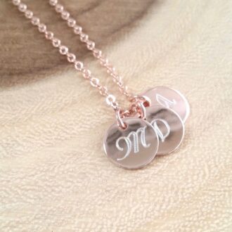 Monogram Disc necklace, Rose Gold Initial necklace, engraved Gold initial charm necklace
