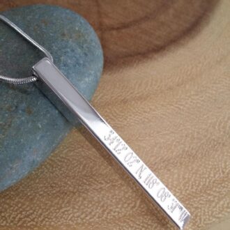 Coordinates necklace, cuboid Vertical bar necklace engraved, personalized GPS location bar pendant, Customized longitude latitude jewelry
