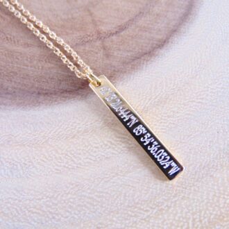 Custom Geographic Coordinates Necklace with Engraved Latitude Longitude, Personalized GPS location, coordinate point Vertical bar necklace