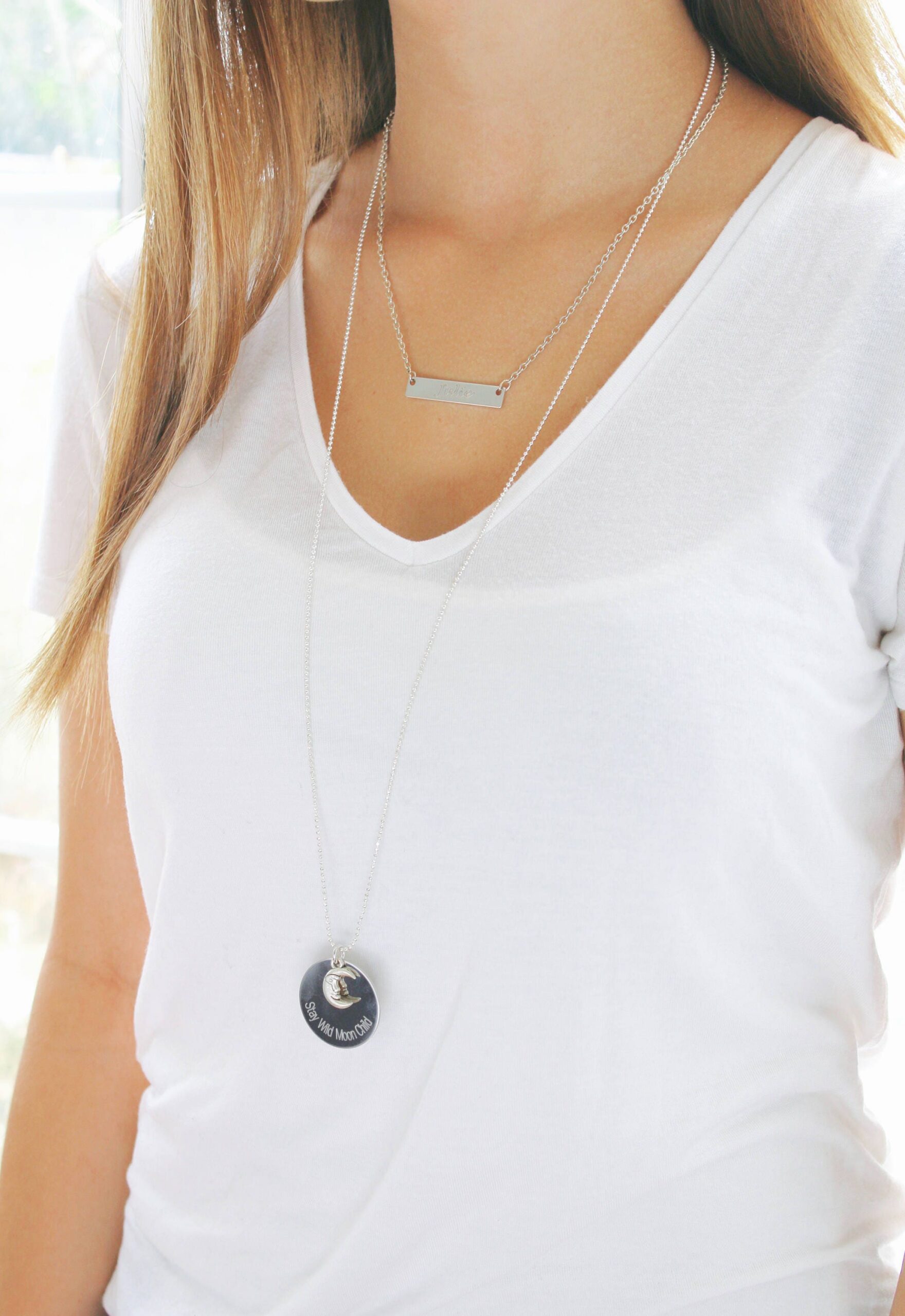 Custom Nameplate Bar necklace, personalized engraved name Jewelry