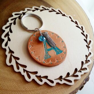 Personalized Leather keychain, birthstones charm, monogram Initials key chain, custom key holder, engraved & stamped leather, hand painted
