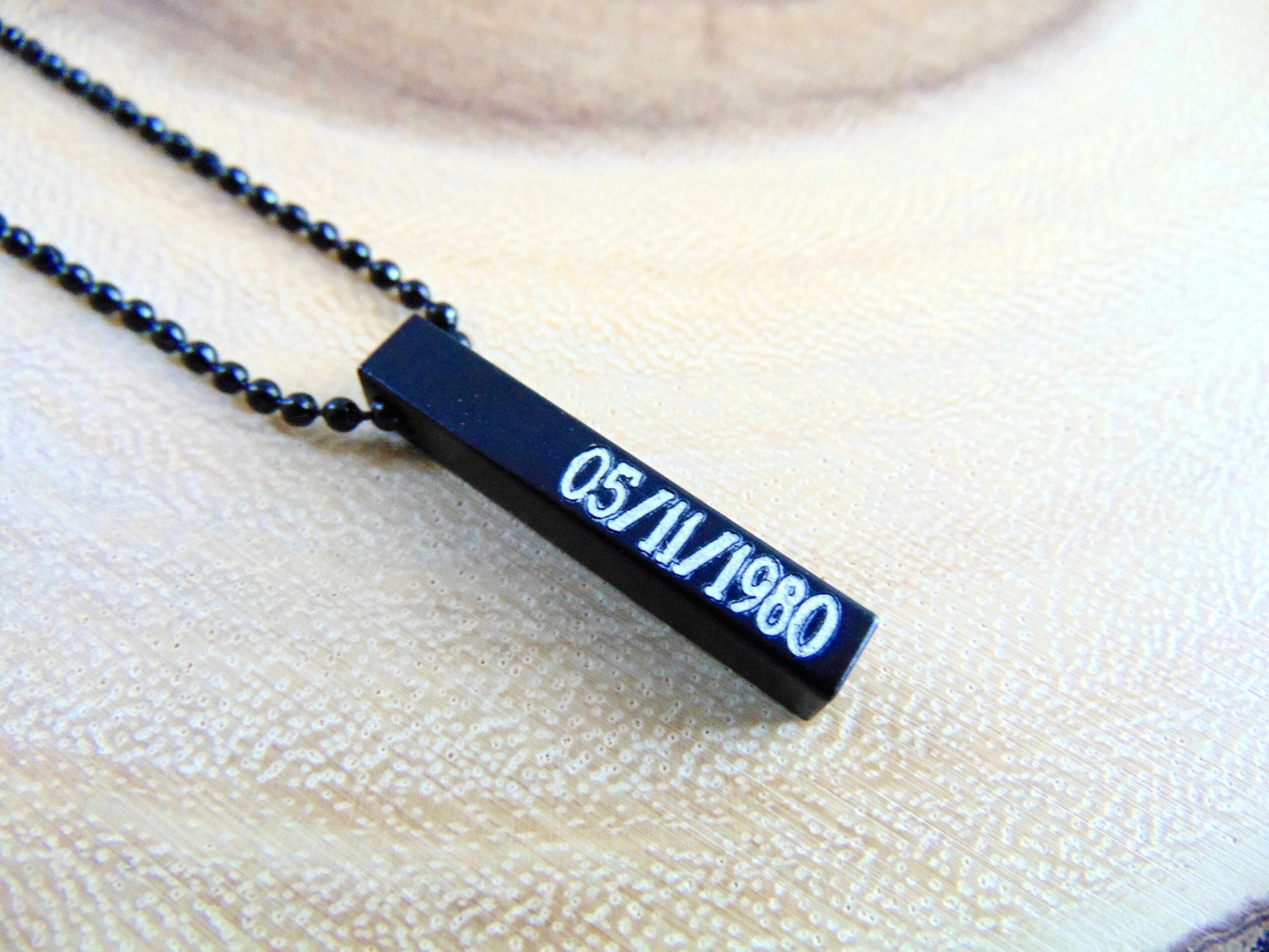 Father’s Day Gift for Dad, Personalized Black Vertical Pendant Necklace, Custom Engraved Men’s Jewelry, Unique Gift for Him