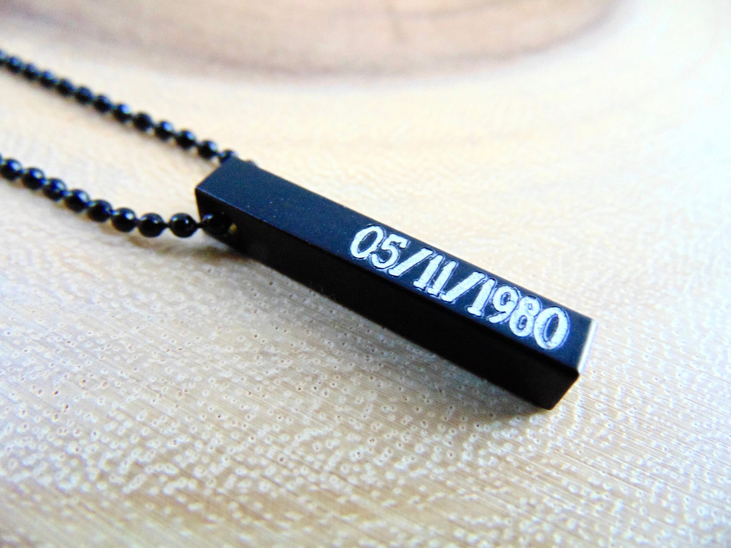 Father’s Day Gift for Dad, Personalized Black Vertical Pendant Necklace, Custom Engraved Men’s Jewelry, Unique Gift for Him