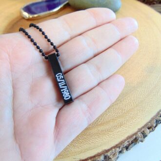 Father’s Day Gift for Dad, Personalized Black Vertical Pendant Necklace, Custom Engraved Men’s Jewelry, Unique Gift for Him