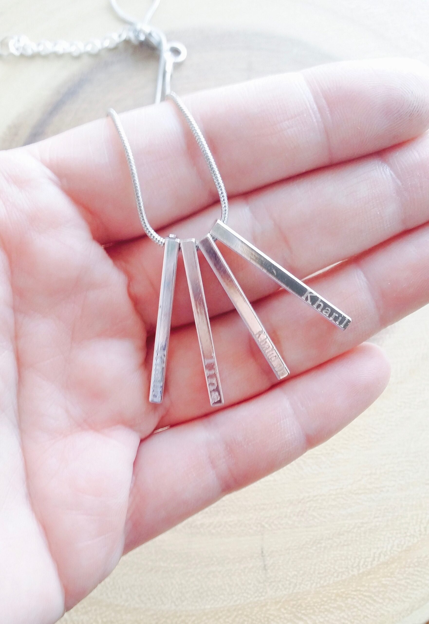 personalized Mothers and children names necklace, vertical bar necklace, custom child name jewelry