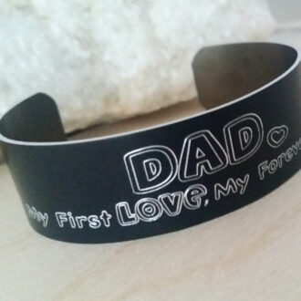 Father’s Day Gift from Daughter, My First Love My Forever Hero Black Cuff Bracelet, Custom Engraved Men’s Jewelry, Gift for Dad