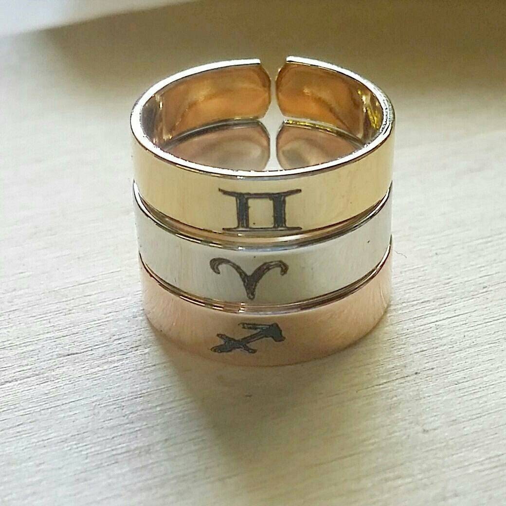 Zodiac ring, Adjustable custom ring, Aries, Taurus, Gemini, cancer, Leo, Virgo, Libra, Scorpio, Sagittarius, Capricorn, Aquarius, Pisces