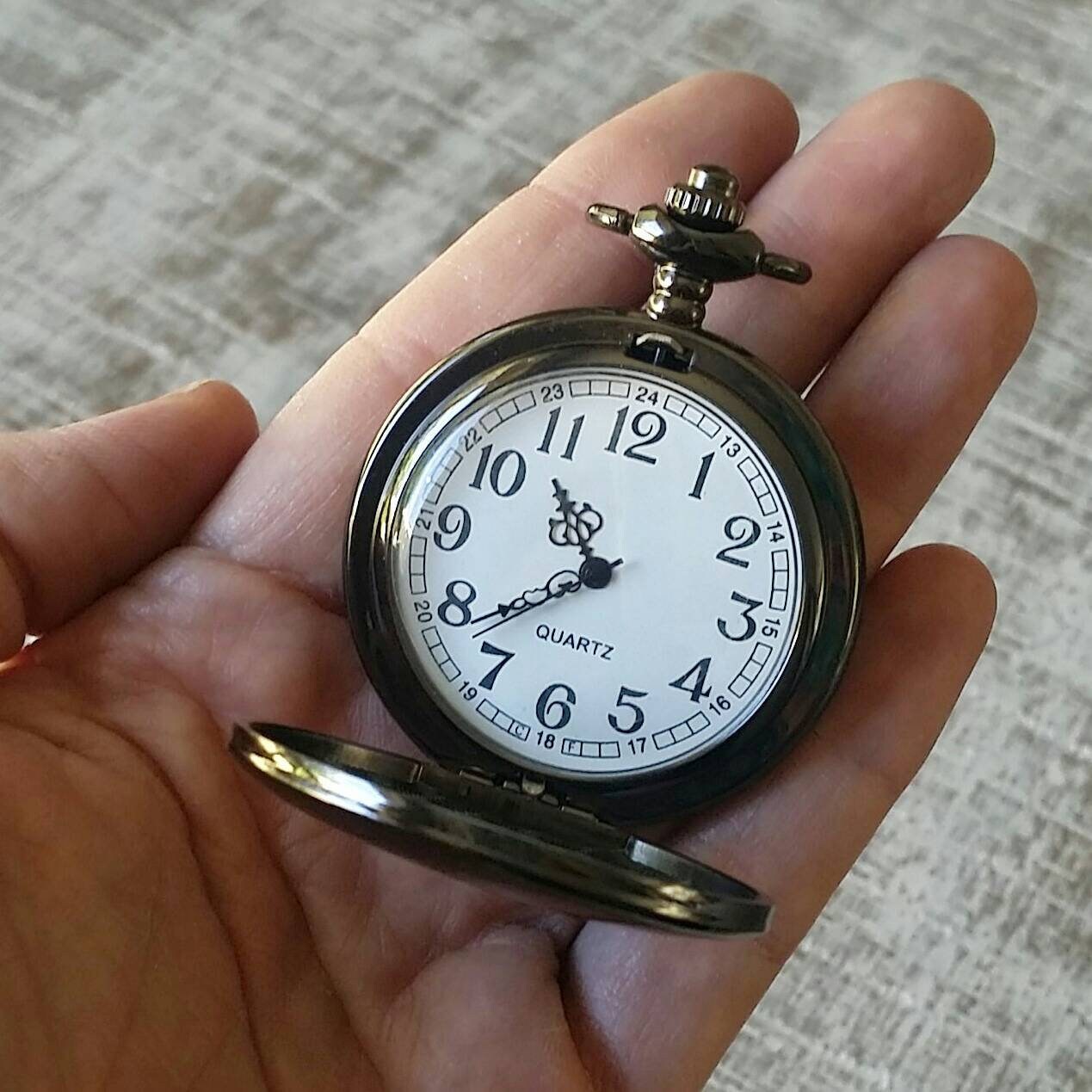 Father’s Day Gift, Actual Handwriting Pocket Watch, Custom Engraved Steampunk Watch Chain, Personalized Men’s Gift for Dad