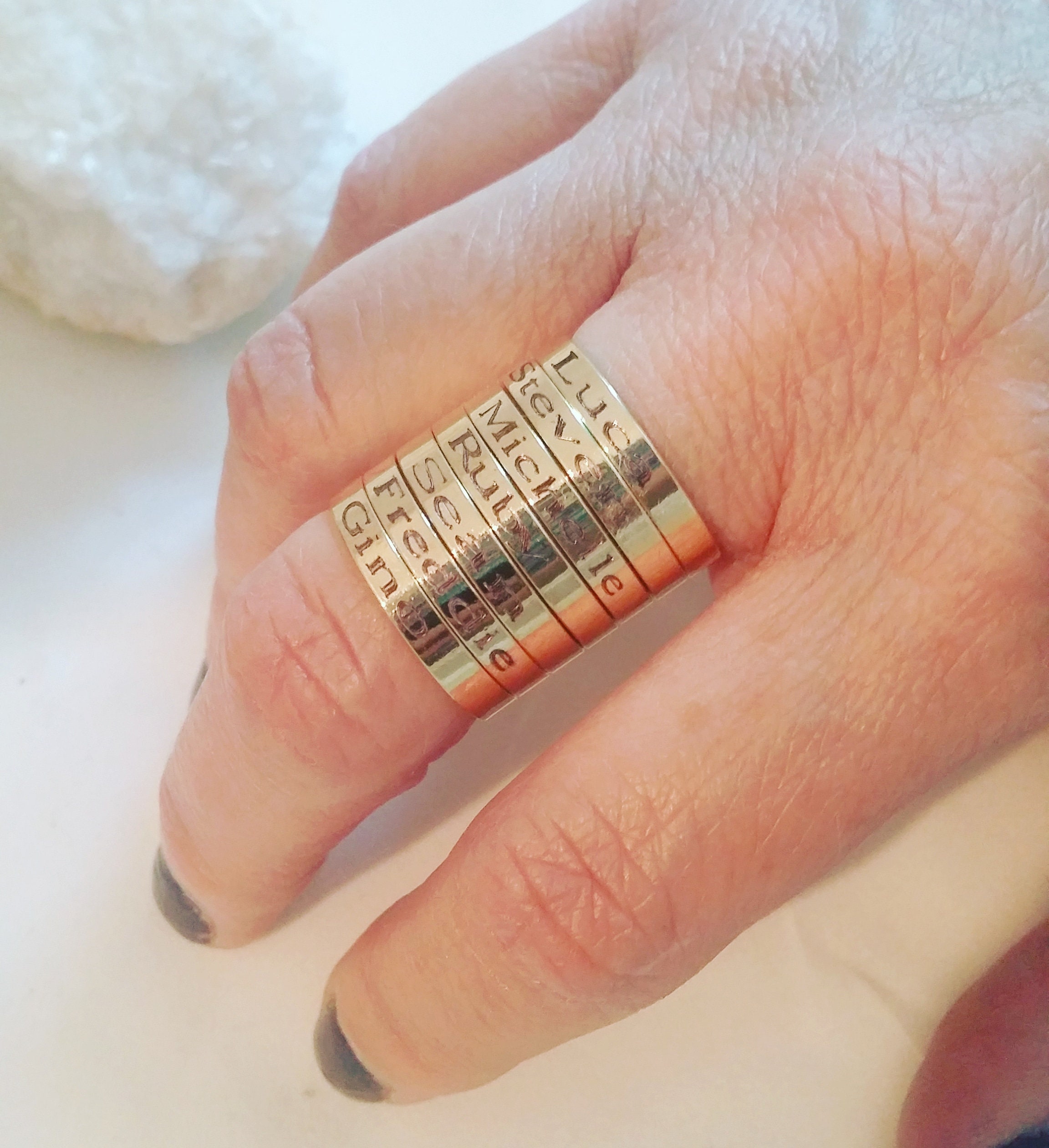 Gold Stackable Personalized rings gift for mom, skinny rings, custom children name rings, engraved gold ring, mother’s day gift
