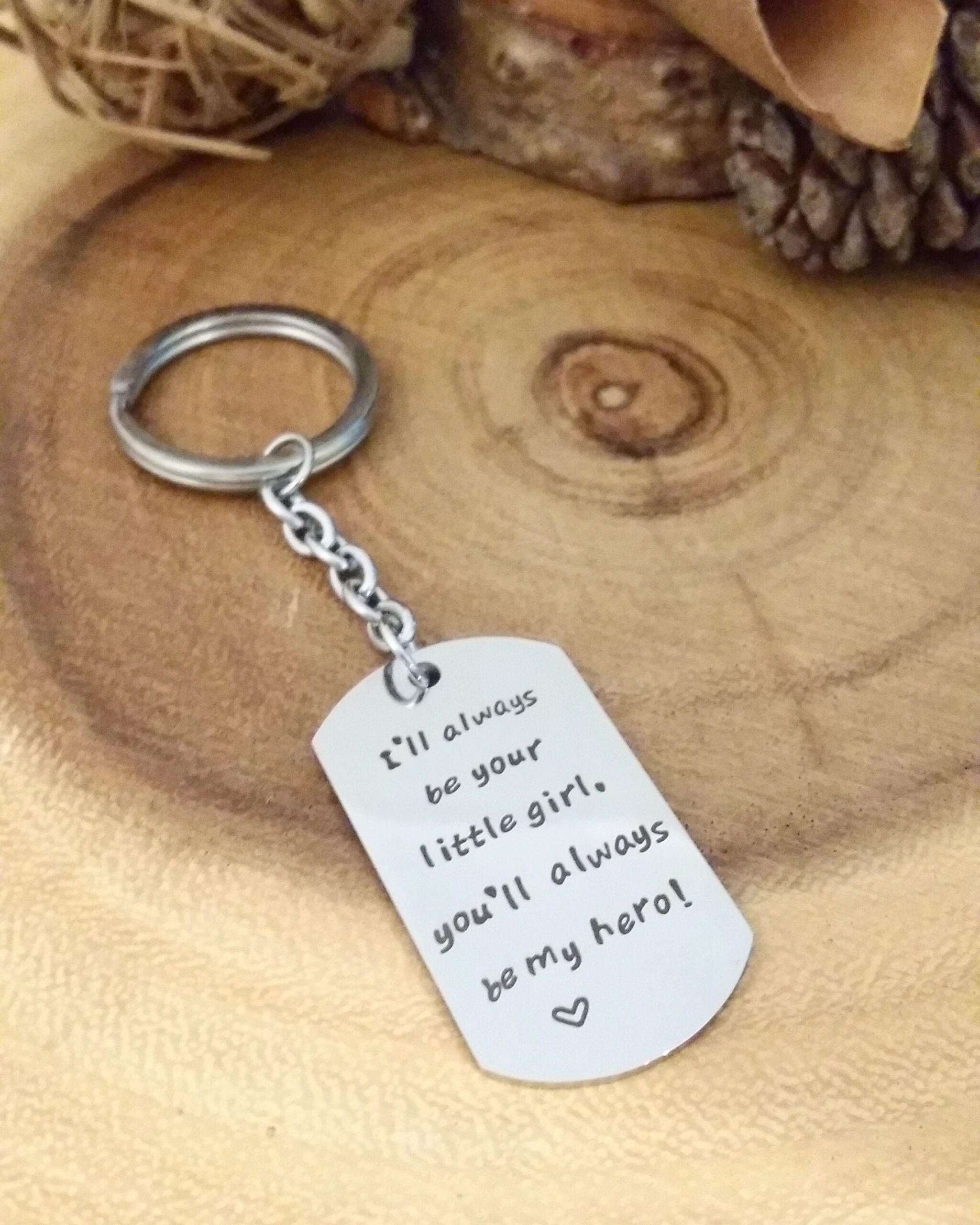 Mothers day gift, Engraved message key chain, silver words charm, key holder plate, gift for mom or dad under 15. ready to ship. MY HERO