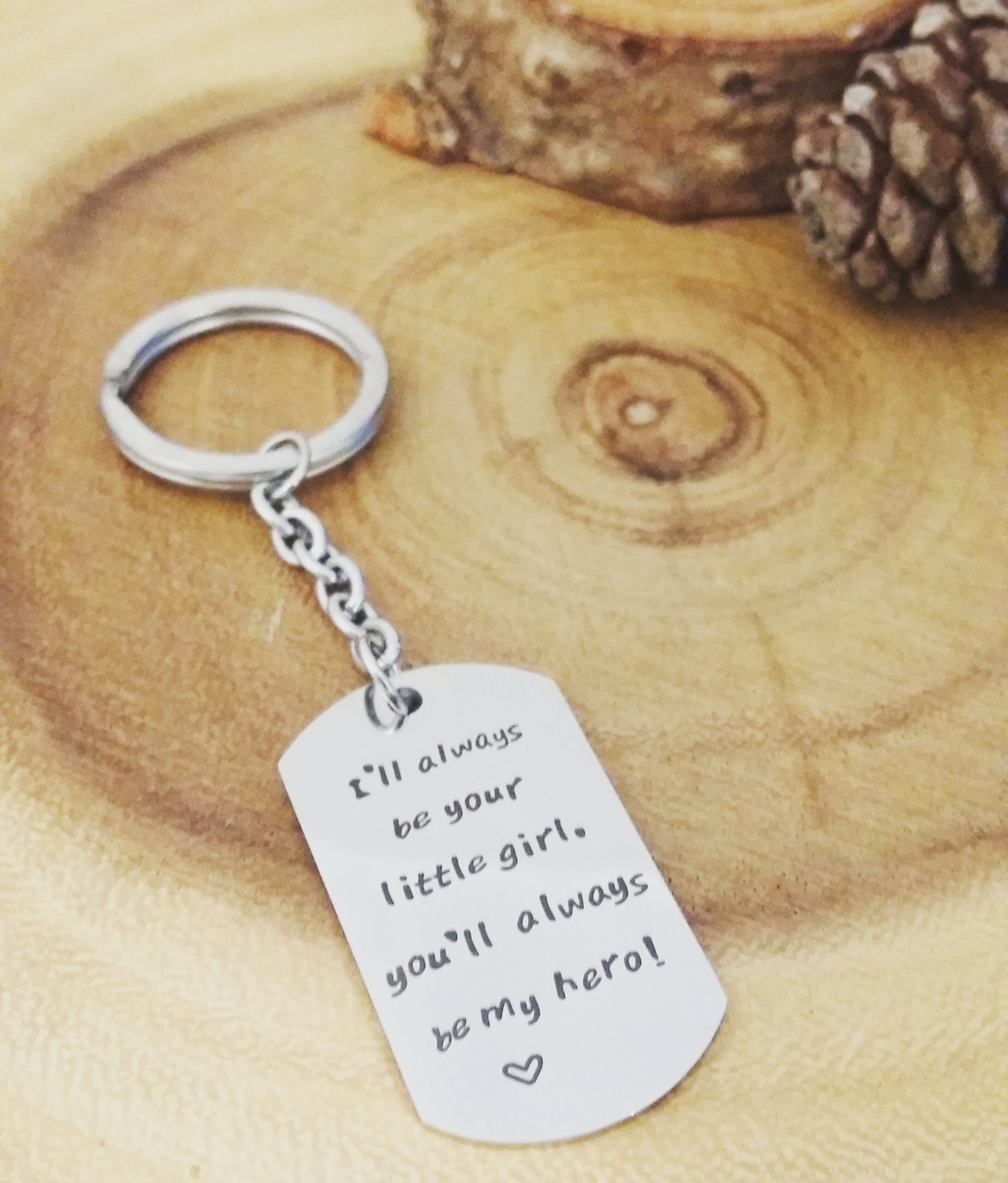Mothers day gift, Engraved message key chain, silver words charm, key holder plate, gift for mom or dad under 15. ready to ship. MY HERO