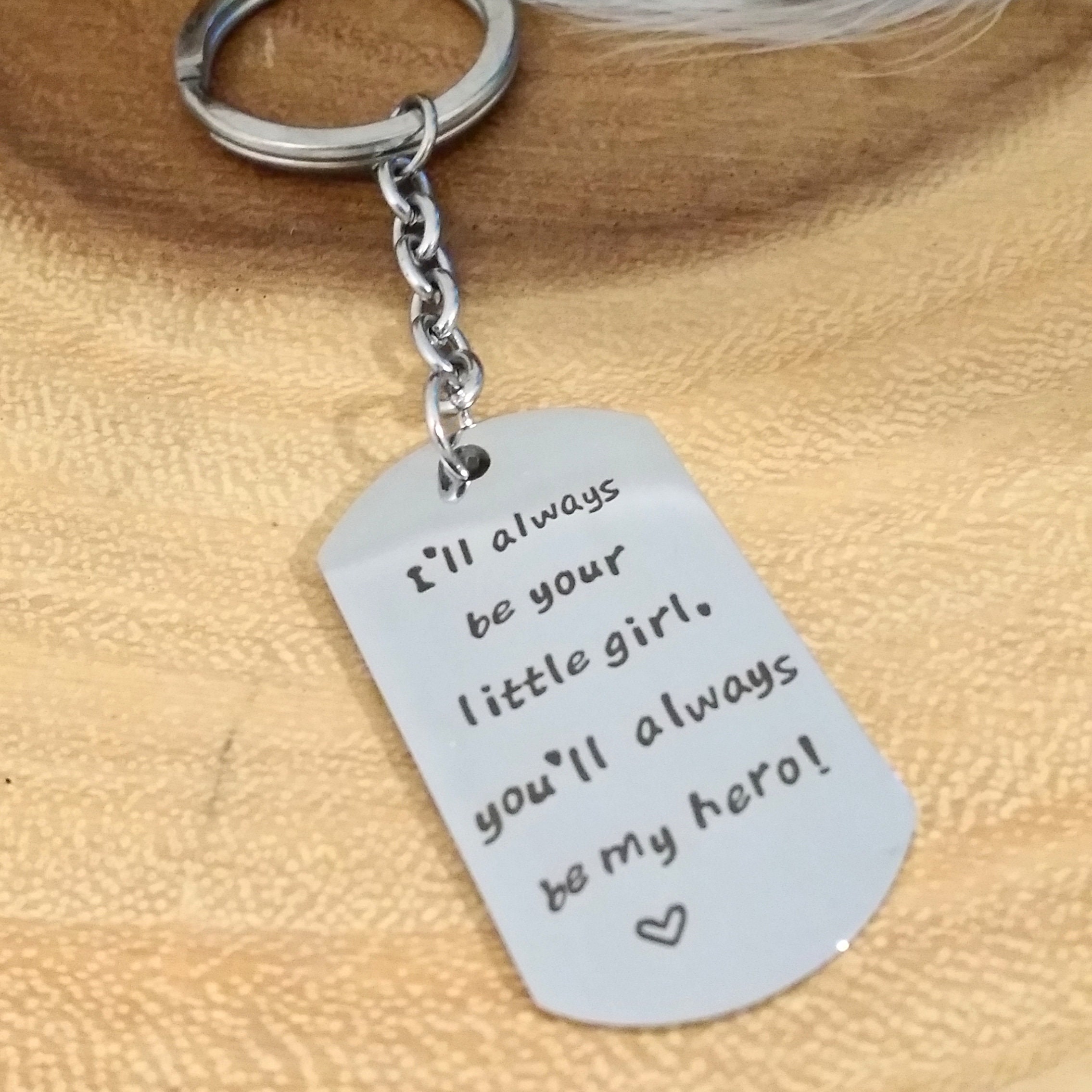 Mothers day gift, Engraved message key chain, silver words charm, key holder plate, gift for mom or dad under 15. ready to ship. MY HERO