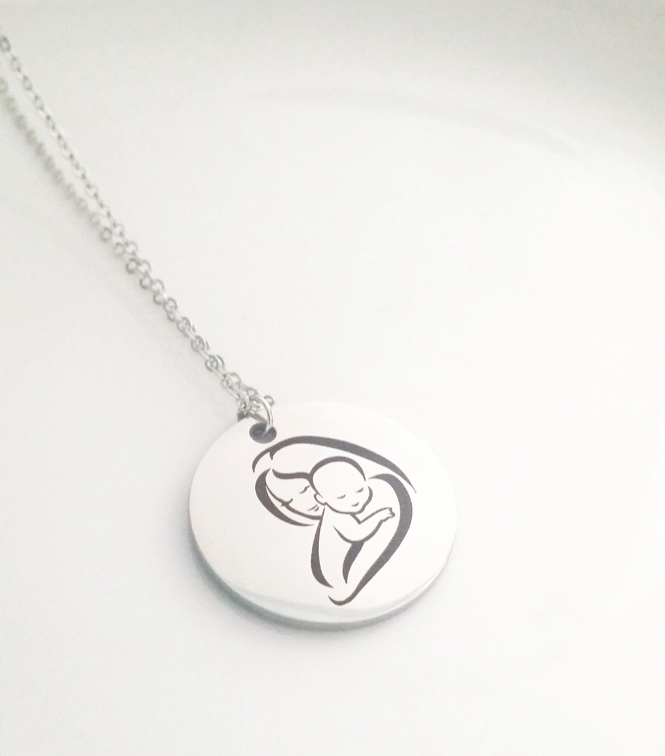 New MOM necklace, First mothers day gift, engraved silver pendant, mom and baby necklace, personalized pendant, keepsake necklace for mother