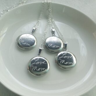 Silver locket necklace, actual Handwriting locket necklace, Custom handwriting locket, personalized round locket pendant keepsake gift