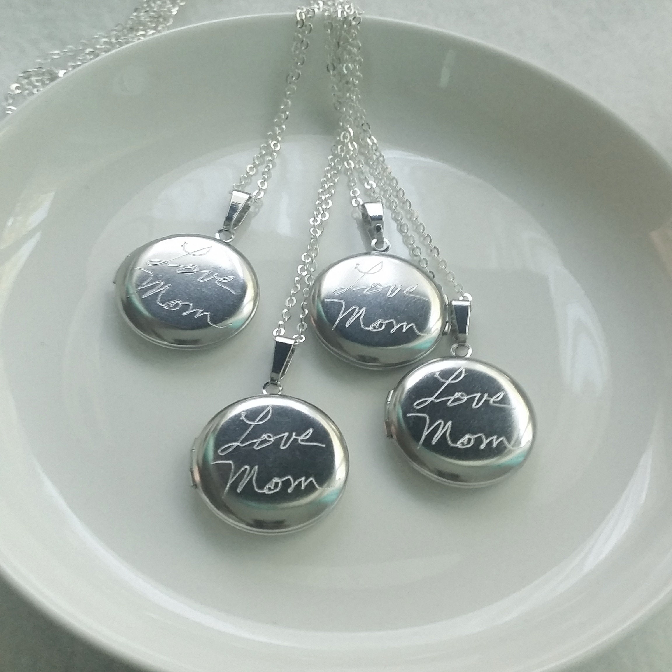 Silver locket necklace, actual Handwriting locket necklace, Custom handwriting locket, personalized round locket pendant keepsake gift