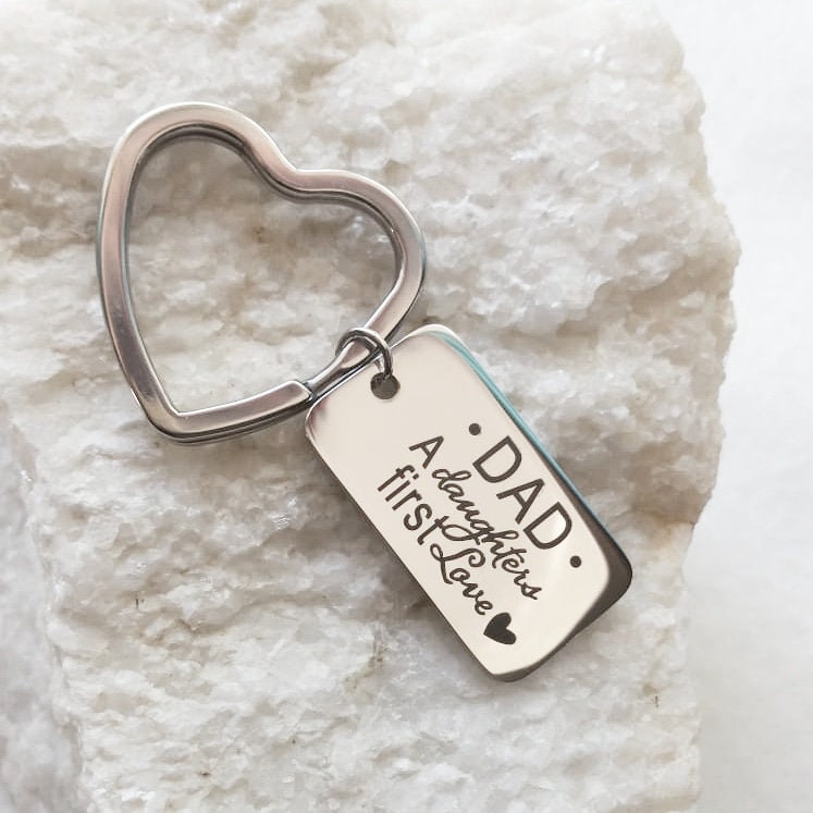 Father’s Day Gift from Daughter, Personalized Heart Keychain for Dad, Daddy’s First Love Engraved Key Chain, Gift Under 20