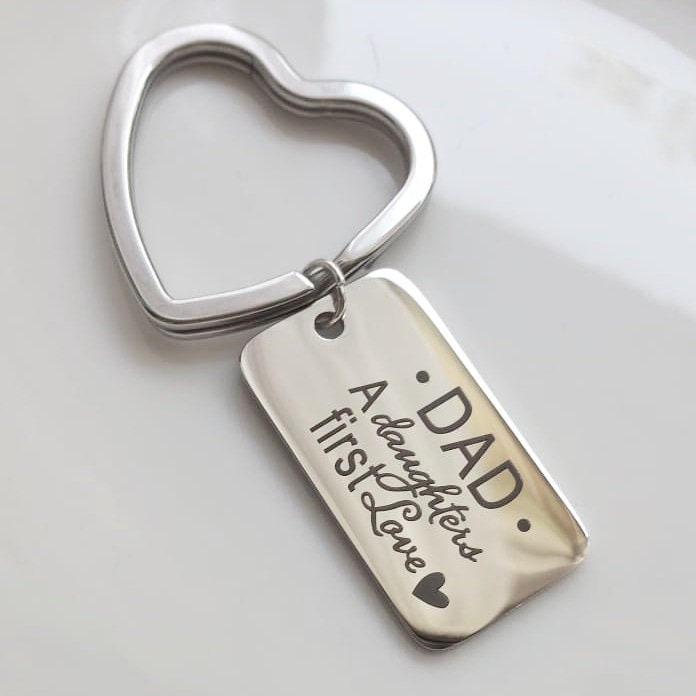 Father’s Day Gift from Daughter, Personalized Heart Keychain for Dad, Daddy’s First Love Engraved Key Chain, Gift Under 20