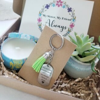 Sisters gift box, Send a gift set, Custom sister birthday present, Live succulent, personalized key chain, sibling gift, best friend gift