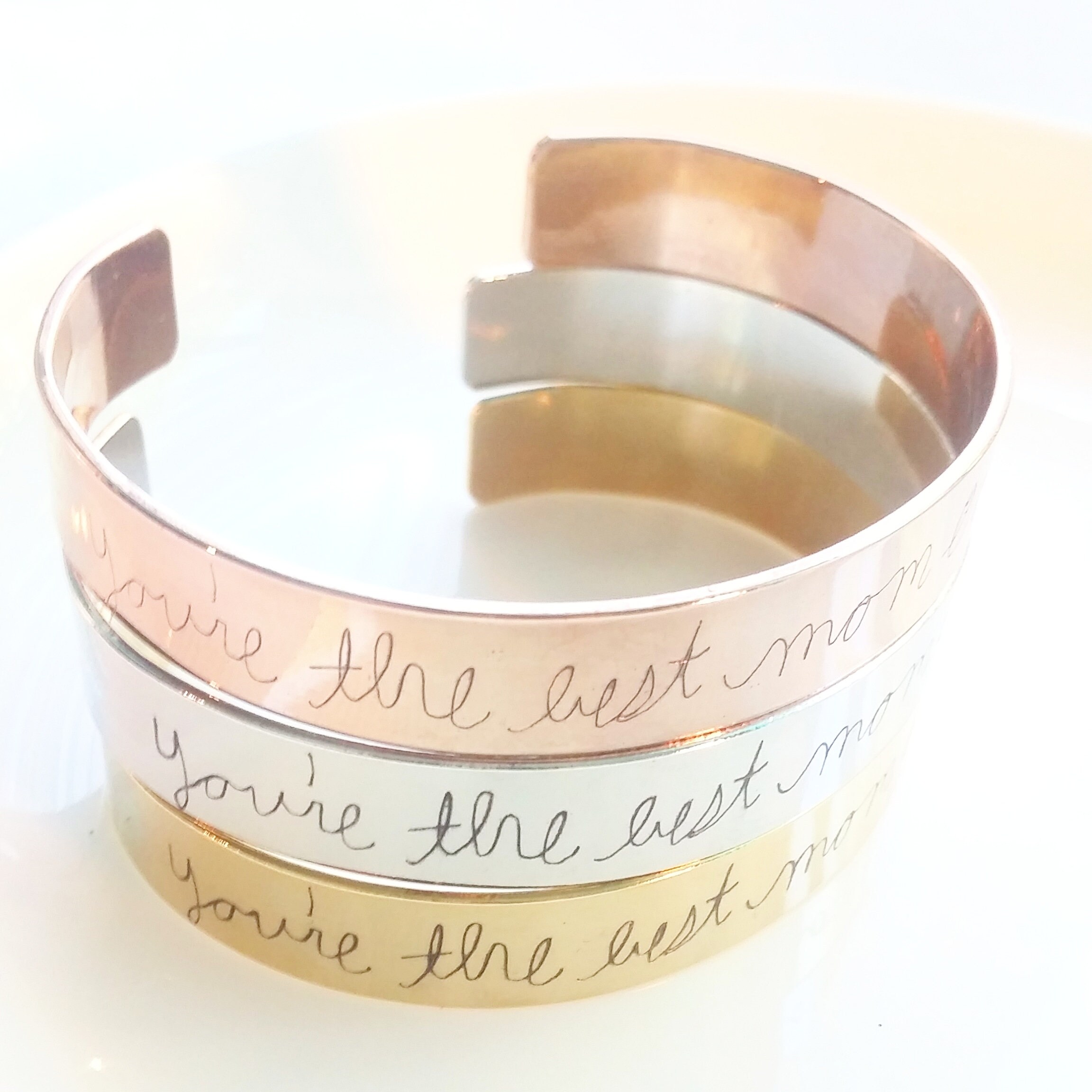 mother’s day Personalized custom Handwriting cuff bracelet, engraved signature cuff, Keepsake Gift, silver, Rose gold, gold cuff