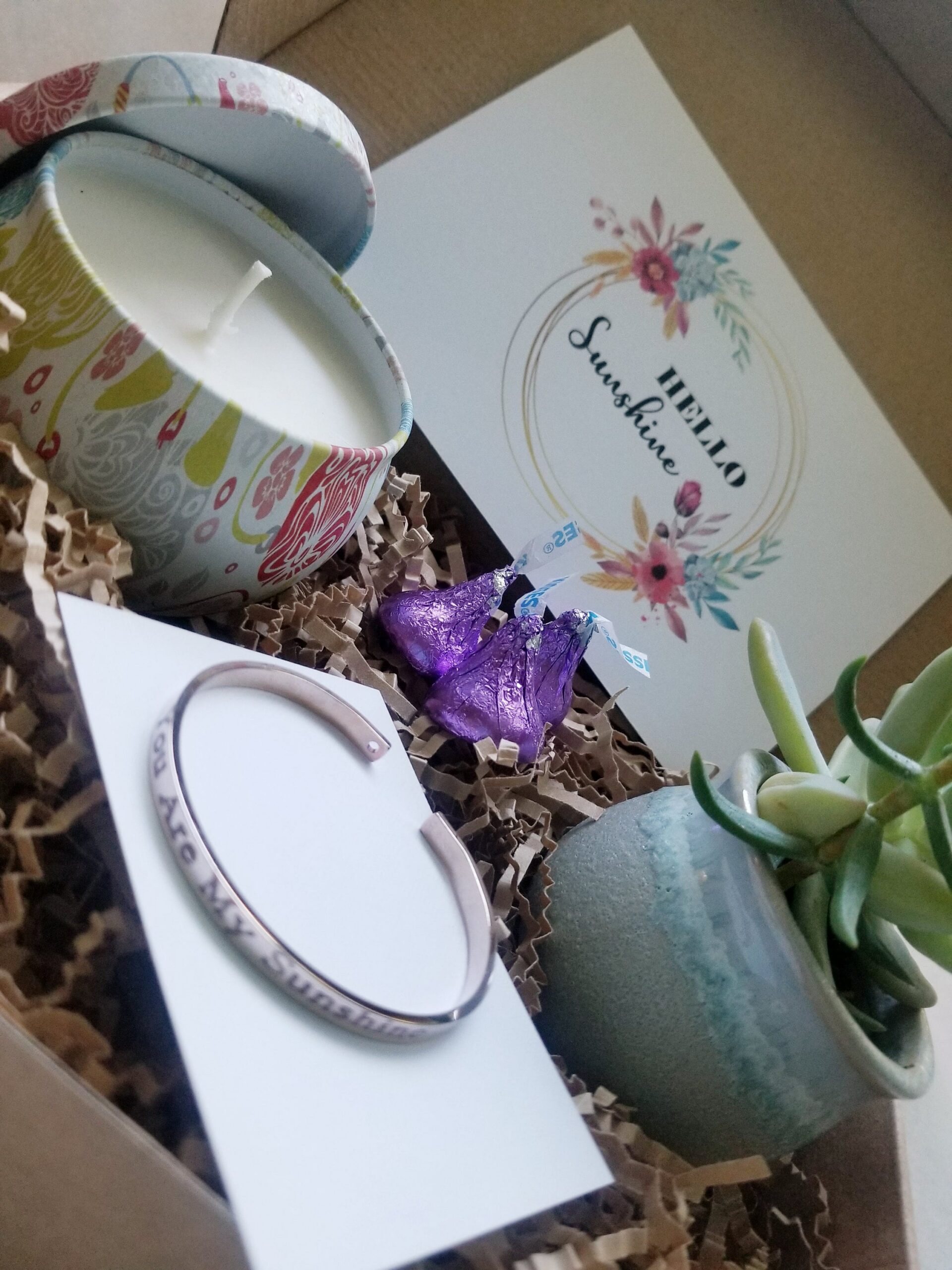 You are my sunshine, valentines day gift box, Send a gift set, live succulent, pre filled gift box, personalized package, Love gift basket.