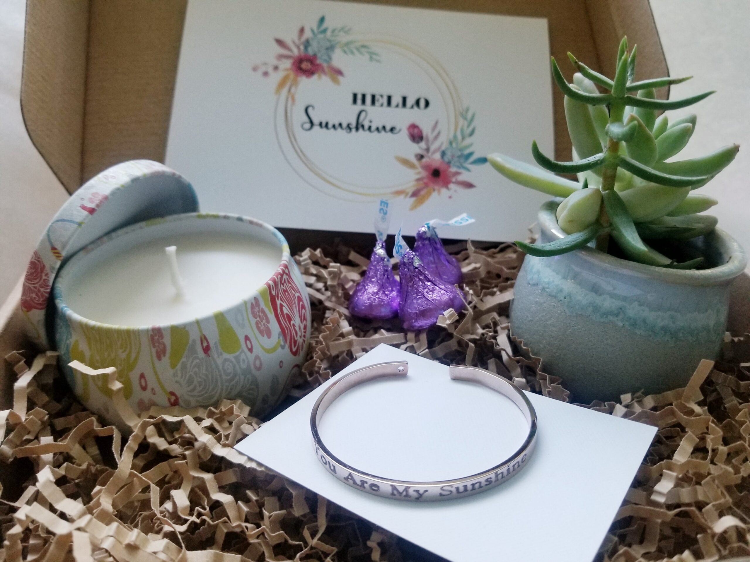 You are my sunshine, valentines day gift box, Send a gift set, live succulent, pre filled gift box, personalized package, Love gift basket.